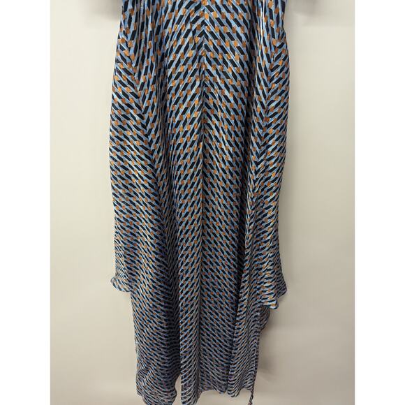 MAJE Richelane Metallic Jacquard Maxi Dress Blue Asymmetrical Size 40 Large - Picture 12 of 15